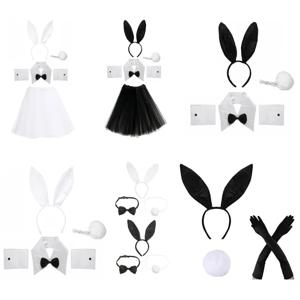 여자 토끼 의상 역할 귀여운 토끼 머리띠 꼬리 Bowtie 커프스 스커트 섹시한 사진 소품 파티 코스프레 가장 무도회 착용