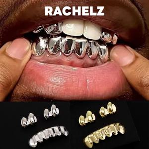 RACHELZ DIY 광택 치아 Grillz 힙합 골드 실버 컬러 상단 하단 치아 모자 여성용 남성 쥬얼리 할로윈 코스프레 선물