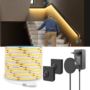 이동식 감지 PIR 모션 센서 LED 스트립 조명 24V COB LED 램프 다이오드 테이프 RF 수신기 포함 계단 거실 조명용