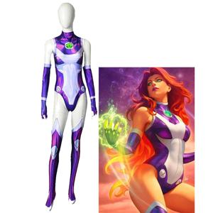 Starfire 슈퍼 히어로 점프수트 젠타이 바디 슈트, 할로윈 애니메이션 코스프레 코스튬, 섹시한 여성 카니발 파티 의상
