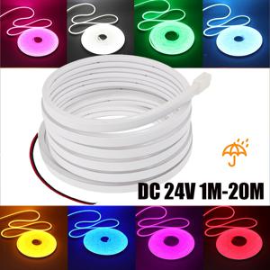 24V IP67 방수 네온 스트립 SMD2835 1M-20M 화이트/블루/핑크/옐로우/그린/오렌지 TV 백라이트 홈 장식 실리콘 튜브 LED 라이트