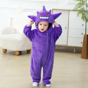 애니메이션 Gengar Onesies 귀여운 재미있는 파자마, 소년 소녀 할로윈 축제 파티 복장, 플란넬 따뜻한 부드러운 롬퍼, 보라색 점프수트