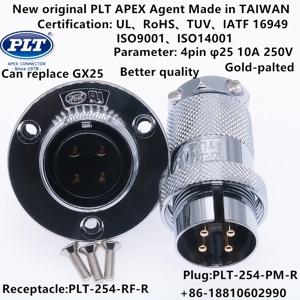 PLT-254-RF-R PLT-254-PM-R APEX 4핀 수 플러그 암 소켓 Φ25 원형 항공 와이어 패널 커넥터 Made in TAIWAN RoHS UL TUV