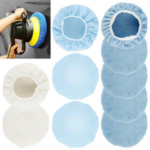 10Pcs 9-10Inch 자동차 연마 패드 자동 소프트 마이크로 화이버 보닛 폴리 셔 소프트 울 왁스 워시 버퍼 커버 청소 도구 액세서리