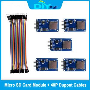Arduino ESP32 Raspberry Pi SPI 인터페이스 TF 리더/라이터 스토리지 보드 용 40P Dupont 케이블이있는 5PCS 마이크로 SD 카드 모듈