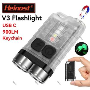 미니 휴대용 V3 EDC 핸드헬드 플래시라이트 USB 충전식 포켓 토치 자석 키체인 라이트 빨간색 및 파란색 점멸등 포함