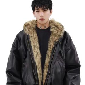 고품질 겨울 신상 미국 남성용 단색 캐주얼 트렌디 루즈 데일리 두꺼운 인조 가죽 코트 남성 의류