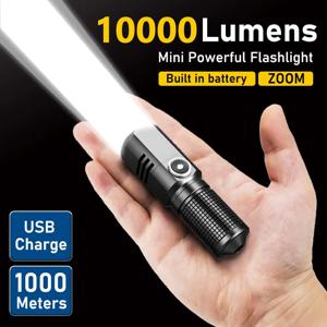 슈퍼 브라이트 미니 강력 LED 손전등 XHP50 내장 배터리 3가지 모드 USB 충전식 EDC 플래시 라이트 토치 램프