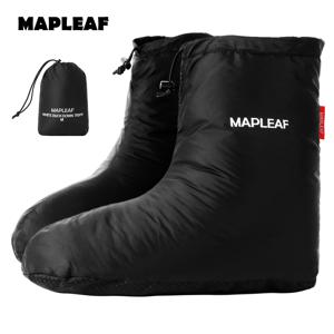 MAPLEAF 다운 슈즈 텐트슈즈 패딩 부츠 다운 부츠 오리털 덕다운 캠핑슈즈 방한 방한화 방수 따뜻한 보온성 미끄럼 방지 초경량 경량 방풍 발수 캠핑 겨울 등산 백패킹 실내 사무실 옥외 가정 일상 남성 여성 아웃도어 겨울용 다용도 캠퍼 통근 외출 휴식 고탄성밴드 세탁기 물세척 가능 수납 파우치 포함 텐트털버선 패딩 다운 방한 패딩 부츠 다운 기모 패딩 통기성 편안한 가벼운, 1개, 블랙