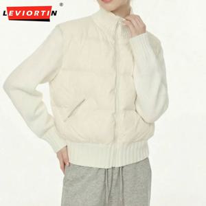 겨울 남성 패션 다용도 스탠드 칼라 니트 패치워크 디자인, 독특한 따뜻함과 편안함, 다운 재킷