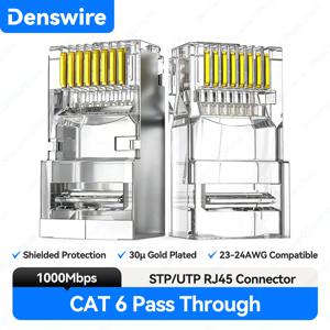 Denswire 100개입 CAT6a Cat6 패스스루 8P8C RJ45 모듈러 플러그 네트워크 커넥터 UTP/STP 30μ 금도금 홀 엔드 크리스탈 헤드