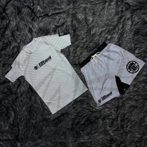 2026 주짓수 BJJ 복싱 세트 남성용 화이트 프린트 & 파이트 반바지 속건 압축 MMA 트레이닝 스포츠웨어 성인/아동용
