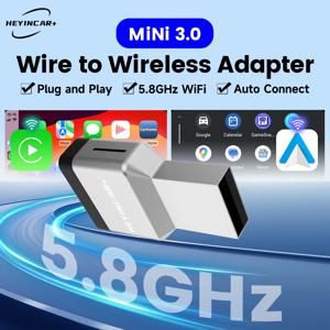 헤이인카 미니 에어 2in1 무선 카플레이 안드로이드 오토 어댑터 5.8GHz 플러그 앤 플레이 동글 (유선 카플레이 및 안드로이드 오토 차량용)
