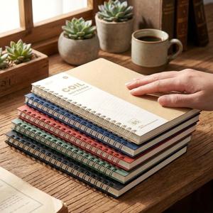 고품질 A5/B5 스프링 노트 두꺼운 120페이지 크림색 포켓 노트, 펼침형 링 바인더 코일 노트