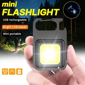 휴대용 키체인 라이트 미니 다기능 캠핑 손전등 USB 충전식 작업용 LED 밝은 COB 포켓 클립 랜턴