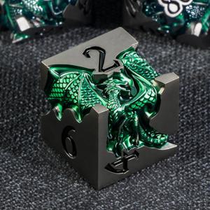 드래곤 DND 주사위 세트 (롤플레잉 게임용), 그린 메탈 D&D 주사위 세트 던전 앤 드래곤, 7개 RPG 다면체 D&D 주사위 세트