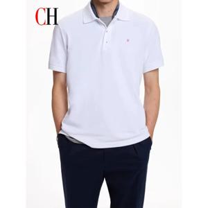 CH 통기성 남성 폴로 셔츠 라펠 버튼 반팔 작은 로고 솔리드 컬러 다양한 색상 비즈니스 캐주얼 티셔츠