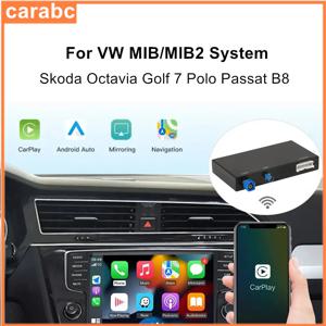 CARABC 무선 카플레이 안드로이드 오토 미러링크 에어플레이 폭스바겐 스코다 옥타비아 A5 골프 7 폴로 파사트 B8 MIB MIB2 지원