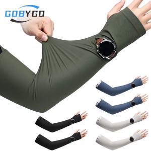 GOBYGO 1쌍 UPF50 쿨링 암 슬리브 야외 사이클링 운전용 자외선 차단 습기 흡수 통기성 UV 차단 핑거리스