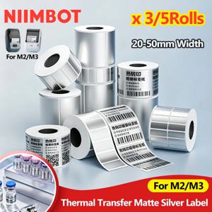 Niimbot M2/M3 열전사 라벨 프린터용 3/5롤 실버/무광 실버 스티커 자체 접착식 사무실/가정/야외용 롱래스팅