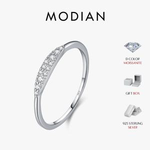 MODIAN D 컬러 Moissanite 반지 925 스털링 실버 클래식 기하학적 스택형 랩 다이아몬드 손가락 반지 여성용 고급 보석