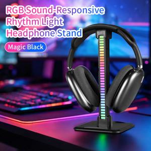 헤드셋 스탠드 음악 동기화 RGB 라이트 스트립, 18가지 색상 및 8가지 다이내믹 모드, USB 충전식 LED 무드등 (침실, 파티용)
