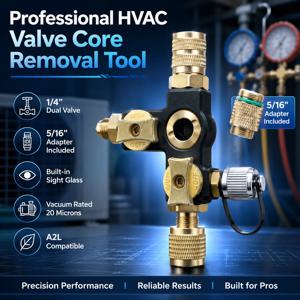 1/4인치 밸브 코어 제거 도구, 시야 유리가 있는 이중 밸브, HVAC 도구용, 진공 등급 밸브 코어 제거 도구 분해
