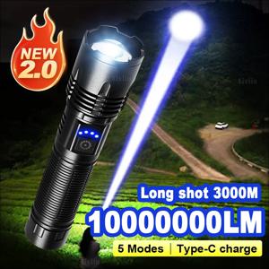 1000000LM 초강력 휴대용 손전등 고출력 충전식 토치 장거리 3000M 플래시 라이트 야외 캠핑 랜턴