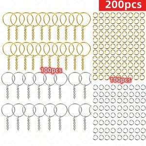 200개 DIY 철제 열쇠고리, 분할 링 링크, 실버 골드 컬러 펜던트 홀더 링, DIY 키체인 제작