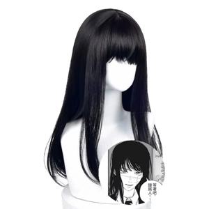 만화 캐릭터 코스프레용 헤어 익스텐션, 인조 가발, 자연스러운 통기성 헤드 커버, 검은색 긴 생머리