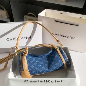 CaeislKciel 여성 데님 토트백 크로스바디 숄더백 세련된 가을 겨울 패션 핸드백 캐주얼 PU 가죽 가방
