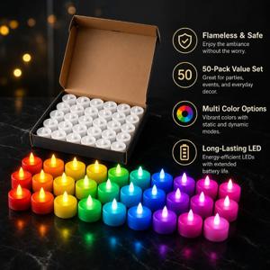 1-50Pcs 다채로운 깜박이는 불꽃 LED 양초 빛 배터리 구동 불꽃 없는 시뮬레이션 라이트 웨딩 크리스마스 홈 장식