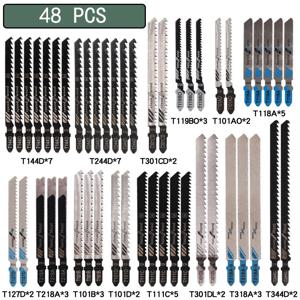 10/20/35/48Pcs T-샤프트 직소 블레이드 HCS 목재 플라스틱 금속 절단 용 모듬 지그 톱 블레이드 T119B T111C T218A T118A T118B