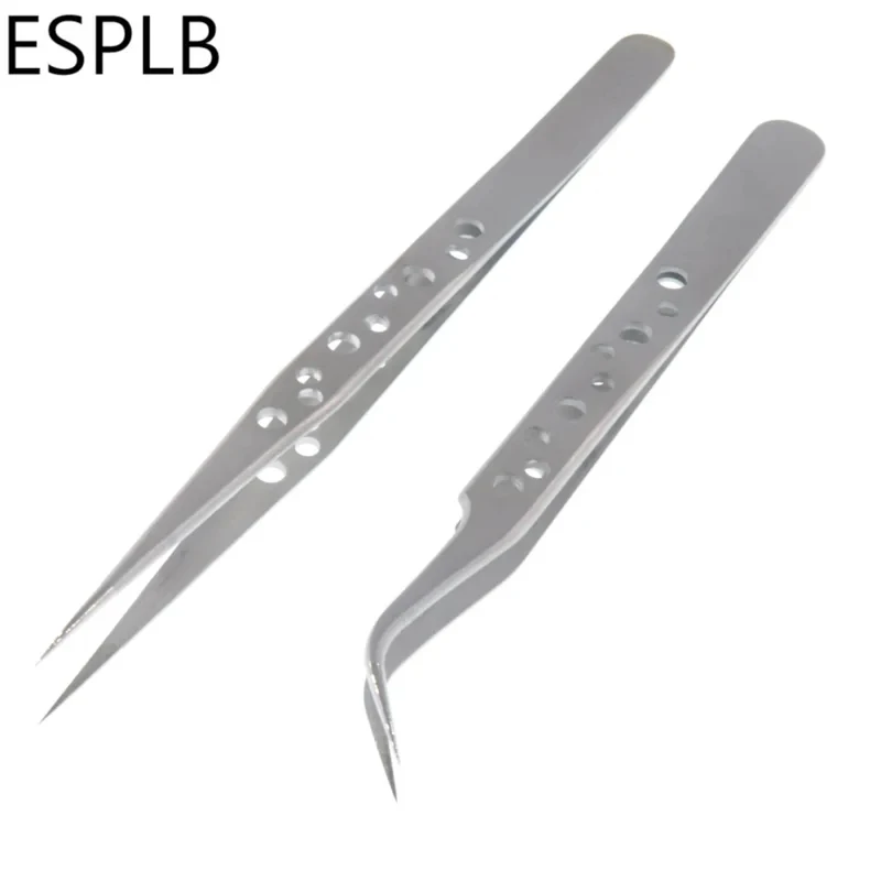 ESPLB 정전기 방지 핀셋, 전자제품 및 휴대폰 수리용 스테인리스 스틸 직선 및 곡선 팁