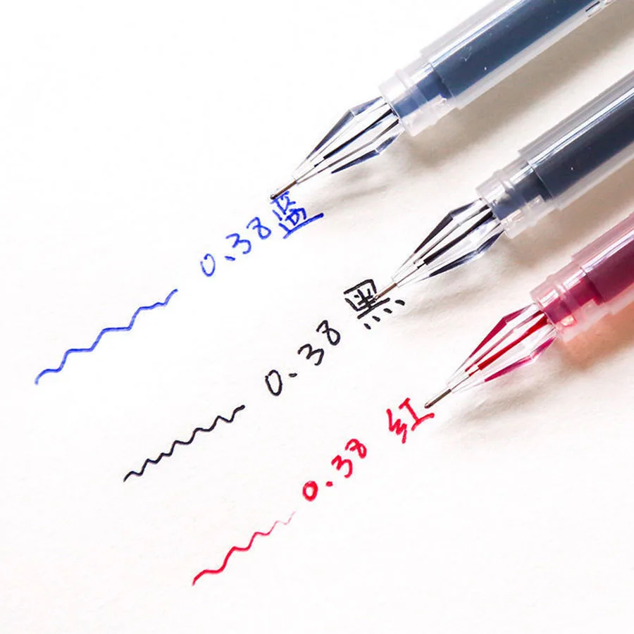 3pcs/mix 다이아몬드 팁 젤 펜 파인 0.38mm 대용량 블랙/블루/레드 잉크 시험 서명 쓰기 학교 사무실 Supplie 편지지