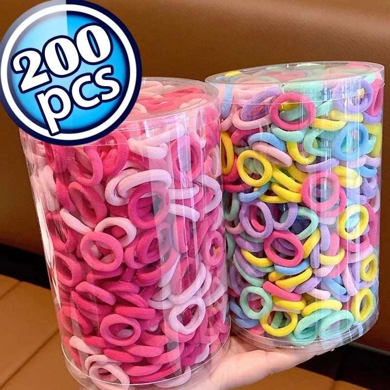 200-1000pcs 여성 소녀 다채로운 나일론 탄성 헤어 밴드 포니 테일 홀드 작은 헤어 타이 고무 밴드 스크런치 헤어 액세서리