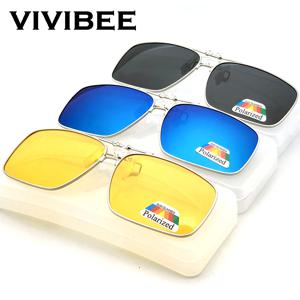 VIVIBEE Mens 금속 클립 선글라스 편광 안경 UV400 여성 스퀘어 나이트 비전 운전 선글라스