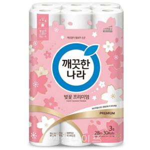 깨끗한나라 벚꽃 프리미엄 28m 3겹 30롤 1팩 은은한 벚꽃향 100%천연펄프