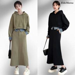 엘드마마 블루 패치 후드 투피스