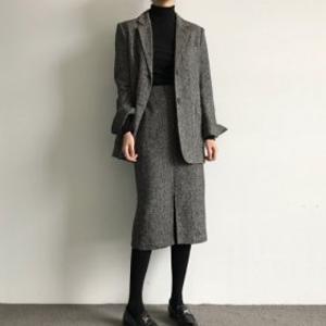 여성 겨울 정장 슈트 모직 바지 여자셋업 세트 자켓 치마 오피스룩