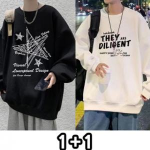 1+1 남성 맨투맨 티셔츠 긴팔 봄가을 스웨트셔츠 루즈핏 맨투맨 상의 2세트