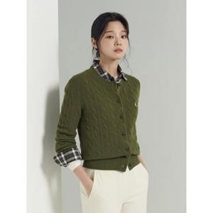 [빈폴레이디스] [Essential] 울 케이블 라운드넥 카디건  카키 (BF595AE01H)