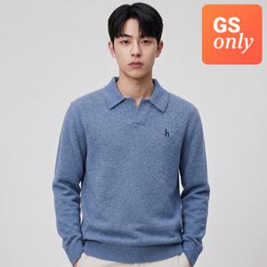 [GS단독] [TAG가 289000원] 헤지스 남성 25FW 블루 울혼방 멜란지 네프 오픈카라 니트 HZSW5D554B2