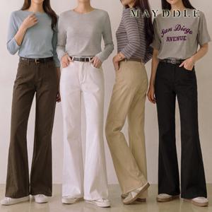 [메이뜰] 3TYPE로우핏 사이드절개 코튼팬츠  / 옆절개라인바지 슬림부츠컷 블랙 화이트 베이지 카키브라운 네이비 숏 롱 키작녀 키큰녀팬츠 가을바지 간절기코디 꾸안꾸