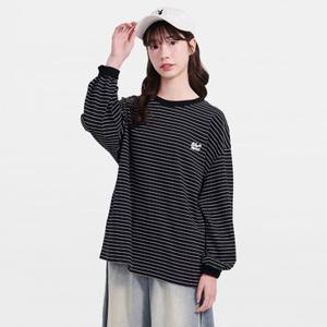 [에꼴리에] 여자 가을이월 오버핏 스트라이프 라운드티(26A0451)