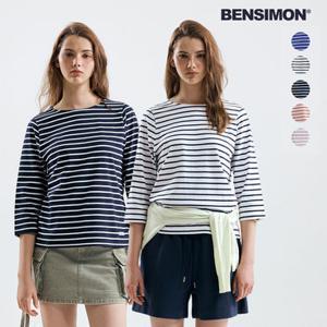 [2장세트][벤시몽] 여성 코튼 스트라이프 7부 티셔츠 (컬러5종)