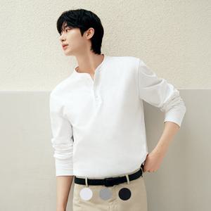 [지오다노/본사] 026956 변우석 코튼 헨리넥 긴팔티 (헤비웨이트)