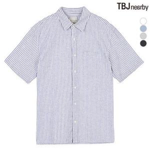 [TBJ]남성 5부 코튼린넨 루즈핏 스트라이프셔츠(T192SH301P)