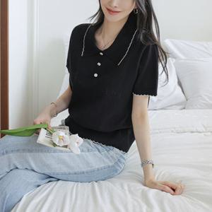 [클릭앤퍼니] 닐룸배색 펀칭카라니트/페미닌