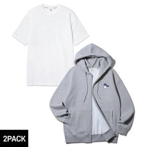 [GS단독][2PACK][기모] 앨빈클로 마틴 클라우드 오버핏 후드집업/무지 레이어드 롱 반팔 티셔츠 2종 패키지